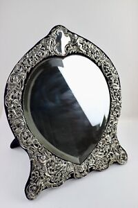 British 1900s Art Nouveau Sterling Openwork Mirror 18 Tall By William Comyns