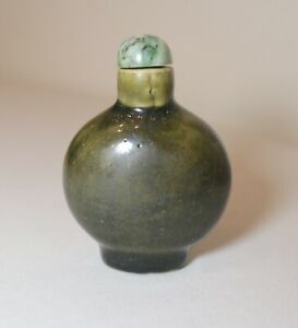 Antique 1800 S Chinese Handmade Celadon Pottery Jade Stone Snuff Bottle Jar