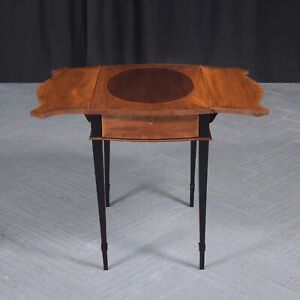 Late 19th Century Mahogany Pembroke Table With Plume Inlays Brass Casters
