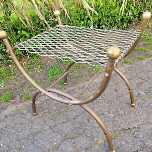 Mid Century Wrought Iron And Brass Bench Vanity Stool Mcm