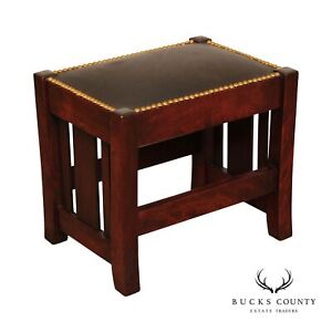 Stickley Bros Antique Mission Style Mahogany And Leather Foot Stool Or Ottoman
