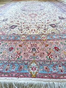 Tabri Ze Wool Rug W Silk Accents Vintage Hand Knotted 8x12