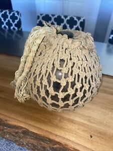 Vintage Japanese Glass Roped Fish Float Ball Amber