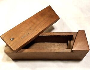 Vintage Primitive Handmade Wooden Specialty Storage Box Sliding Lid Solid Base