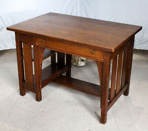 Antique Mission Oak Desk With Bookcase On The End Limbert Arts Crafts Styl