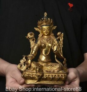 8 8 Old Tibetan Copper Gilt Buddhism Green Tara Enlightenment Goddess Statue