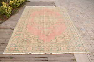Turkish Rug 7x10 Handwoven Oushak Rug 225x330cm Natural Wool Carpet Pink Rug