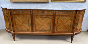 Demilune French Louis Xvi Marble Top Parquetry Sideboard Buffet Server Enfilade