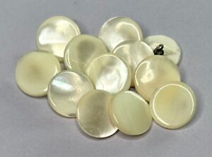 12 Antique Vintage White Mother Of Pearl Buttons W Metal Shanks