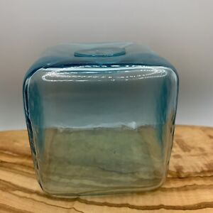 Vintage Square Glass Japenese Hand Blown Fishing Float 3 Inch Bouy Aqua Blue