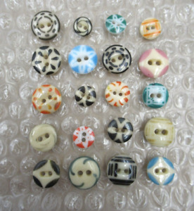 Lot 20 Antique Colorful China Stencil Buttons Mixed Colors Patterns Sizes