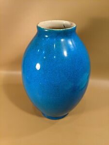 Art Deco Charles Catteau Boch Freres Keramis Crackle Glaze Vase Blue Belgium 11 