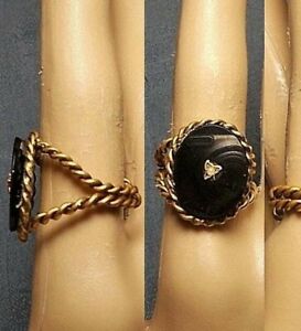 1 Vintage Onyx Ring 100 Yr Old Onyx Cabochon W Gold Filled Clover Seed Pearl