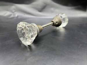Vintage 12 Point Crystal Glass Door Knobs Pair With Brass On Square Spindle