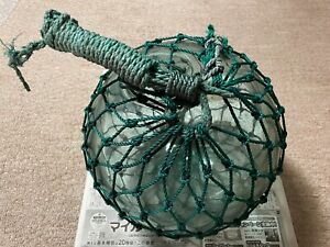 Vintage Japanese Large Glass Fishing Float Buoy Ball 35 X 30 Roped Net Amber
