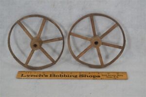 1800 Antique Wheel Wooden Pair Handmade 6in Toy Cart Wagon Buggy 19th Original
