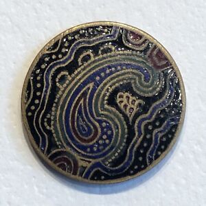 Gorgeous Antique Enamel Button With Paisley 15 16 