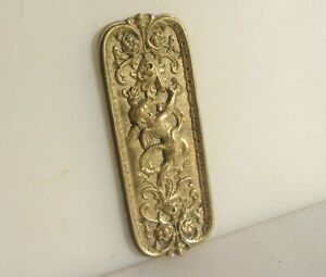 Antique Brass Finger Plate Push Door Handle Rococo Cherub Art Nouveau Old