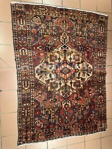 Antique Rugs Vegetable Dye Heriz Geometric Area Rug Hand Knotted