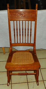 Solid Oak Carved Spindle Back Sewing Rocker Rocking Chair R214 