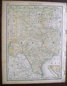 Rare 1888 Antique Mcnally Map Texas Indian Territory Native Amer Tribal Areas