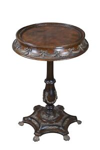 French Louis Xiv Style Round Burlwood Bronze Ormolu Wine Side Table Candle Stand