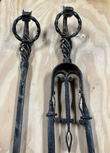 2 Piece Antique Wrought Iron Handcrafted Fire Pit Fireplace Shovel And Tong