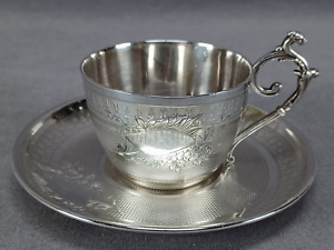 Antique Paillard Freres Paris 950 Silver Demitasse Cup Saucer Circa 1868 1888