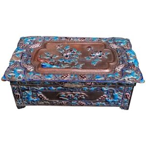 Chinese Qing Dynasty Bronze Repousse Enamel Footed Humidor Cigarette Box