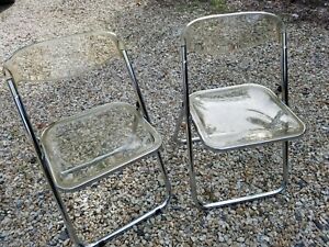 Pair Of Vintage 1960 S Italian Clear Acrylic Lucite Folding Chairs