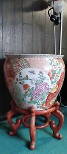 Vintage Chinese Pottery Porcelain Fish Bowl Planter