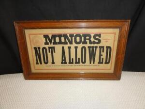Antique Arts And Crafts Mission Man Cave Saloon Sign No Minors Allowed