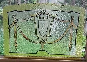 Reversed Painted Textured Arched Architectural Glass Door Panel Window Antique