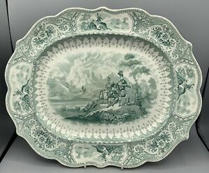 Antique Staffordshire Pearlware Green Transferware Platter Caledoniana Rare 