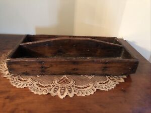 Antique Wooden Primitive Tool Box Carrying Handle Rustic Divider Box