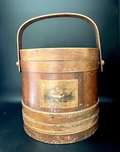 Antique Firkin Sugar Bucket W Lid Handle Rustic Primitive Farmhouse 10 In Tall