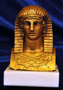 Egyptian Pharaoh Bust Ormolu Relief Deco Revival Gilt Sphinx Italian Marble Head
