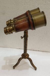 Nautical Vintage Antique Brass Binocular Telescope With Tripod Stand Home Decor