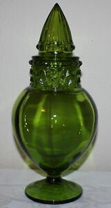 Vintage Green Glass Dakota Apothecary Candy Jar Tiffin