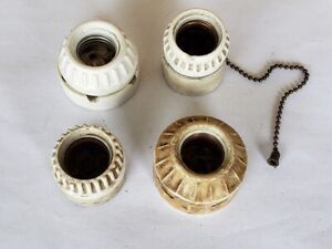 4 Antique White Porcelain Light Bulb Sockets For Lighting Fixtures Pull Chain