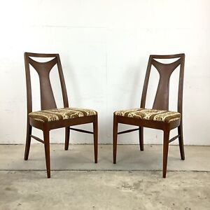 Pair Mid Century Walnut Dining Chairs 