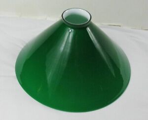 Antique Cased Glass Lamp Shade Emerald Green Cone Shape Industrial Art Deco