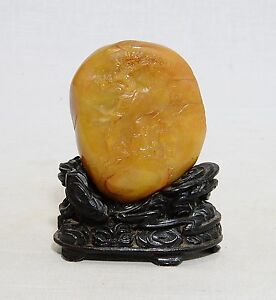 Nice Hand Carved Chinese Yellow Shou Shan Stone Boulder 8
