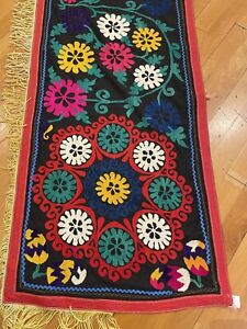  Vintage Uzbek Silk Suzani Textile Runner 1 9 X 15 0