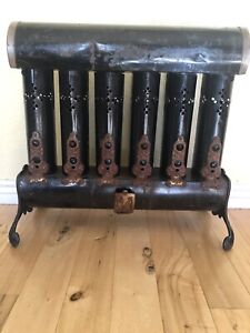 Antique Ornate Gas Space Parlor Heater Metal Stand 12 Red Green Glass Jewels