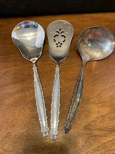3 Pc Oneida Community Royal Lace Serving Ladle Pierced Pastry Server Spoon A10