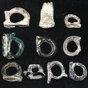 10 Large Ancient Roman Glass Rings With Engraved Bezels Circa 1st 2nd Century