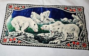 Velvet Tapestry Rug Polar Bear 37 X19 Blue Vintage Iceburg 70 S