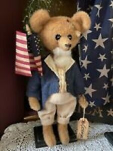 Primitive Handmade Patriotic Folk Art Standing Americana George Washington Bear