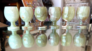 Natural Afghan Jade 6 Goblets 3 75 In Wine Shot Glasses Handmade Stone Carving